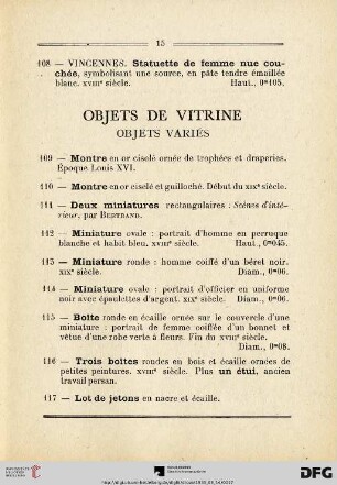 Objets de vitrine - Objets variés (Nr. 109-136)