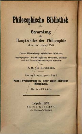 Prolegomena zu einer jeden künftigen Metaphysik, die als Wissenschaft wird auftreten können