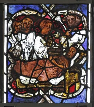 Südliches Chorfenster — Die Geschichte vom armen Lazarus — Lazarus stirbt im Beisein von Priestern
