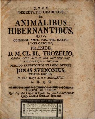 Diss. de animalibus hibernantibus