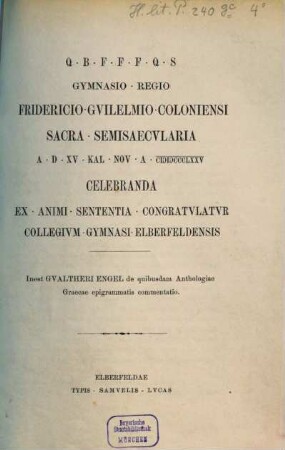 De quibusdam anthologiae graecae epigrammatis commentatio