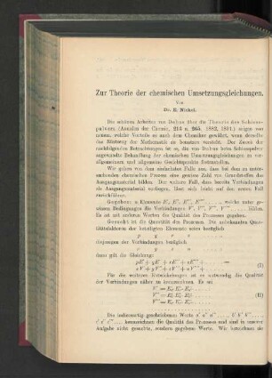 Zur Theorie der chemischen Umsetzungsgleichungen.