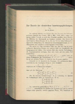 Zur Theorie der chemischen Umsetzungsgleichungen.