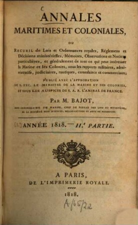 Annales maritimes et coloniales. Partie 2. [3]. 1818