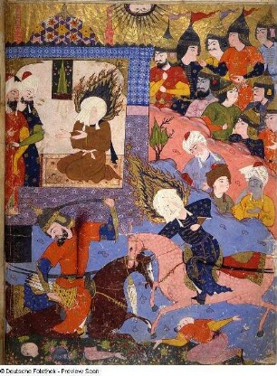 Ali mit Schleier im Zweikampf zu Pferd, fol. 47b (Seite 14)