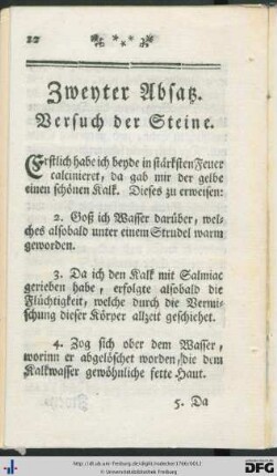 Zweyter Absatz. Versuch der Steine.