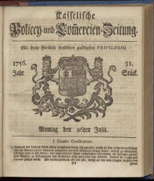31. Stueck, Montag den 26ten Julii 1756