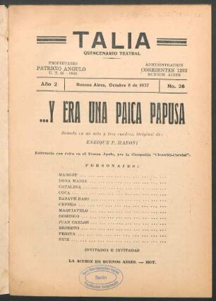 1937002600: ... Y era una paica papusa : sainete en un acto y tres cuadros