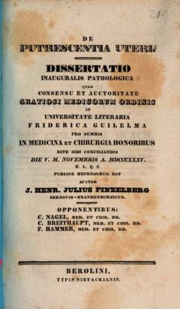 De putrescentia uteri : Diss. inaug. path.