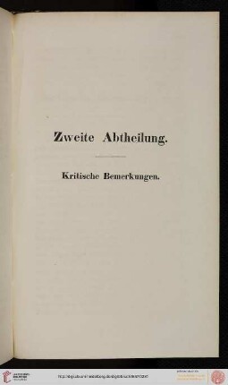 Zweite Abtheilung: Kritische Bemerkungen