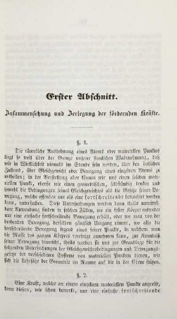 Erster Abschnitt. Zusammensetzung und Zerlegung der fördernden Kräfte.