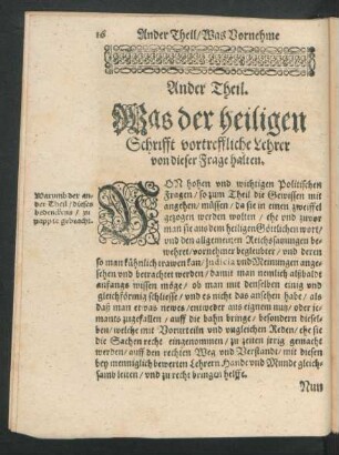 Ander Theil. Was der heiligen Schrifft vortreffliche Lehrer von dieser Frage halten.