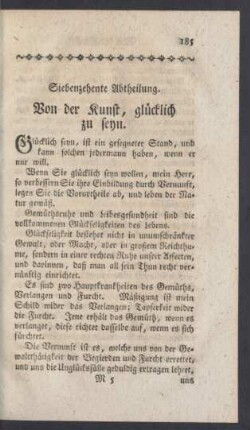 Siebenzehente Abtheilung. Von der Kunst, glücklich zu seyn