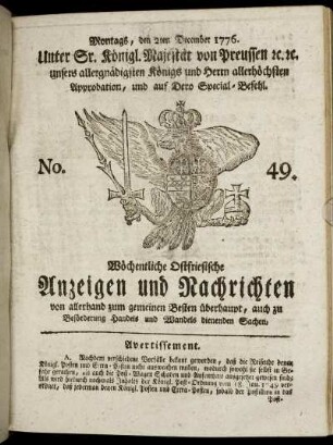 No. 49. Montags, den 2ten December 1776.