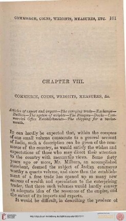 Chapter VIII: Commerce, Coins, Weights, Measures, etc.