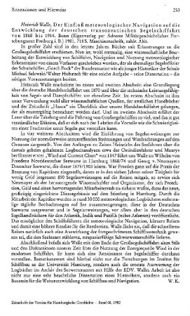 Walle, Heinrich :: Der Einfluß meteorologischer Navigation auf die Entwicklung der deutschen transozeanischen Segelschiffahrt von 1868 bis 1914, Diss. : Bonn, Selbstverlag, 1981