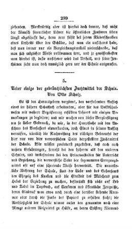 Ueber einige der gebräuchlichsten Zuchtmittel der Schule. Von Otto Schulz