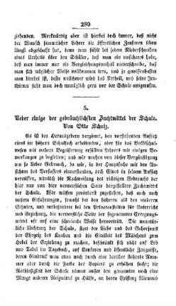 Ueber einige der gebräuchlichsten Zuchtmittel der Schule. Von Otto Schulz