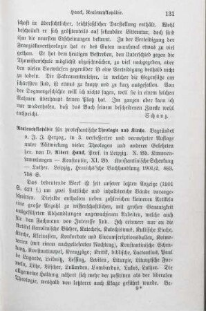 131-133 [Rezension] Realencyklopädie [Realenzyklopädie] für protestantische Theologie und Kirche; Band X und XI