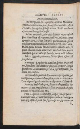 Martini Buceri Annotationes reliquae.