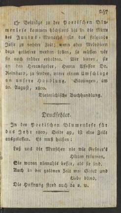Beiträge zu der Poetischen Blumenlese kommen ...