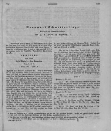 Reaumurs Schmetterlinge / erläutert und systematische bestimmt von C[hristian] F[riedrich] Freyer in Augsburg