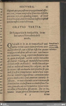 Oratio Tertia. De Sympathiae & Antipathiae, in rebus naturalibus admirabili modo
