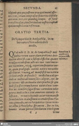 Oratio Tertia. De Sympathiae & Antipathiae, in rebus naturalibus admirabili modo
