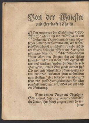 Von der Majestet und Herrligkeit Christi.