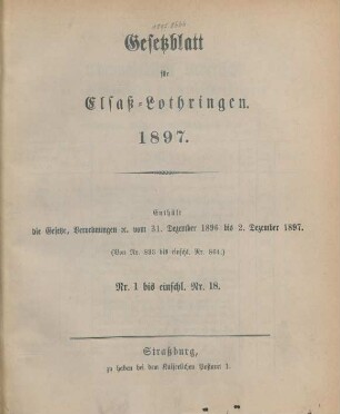 1897: Gesetzblatt für Elsaß-Lothringen