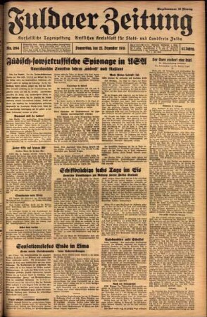 Ausgabe vom Donnerstag, den 22. Dezember 1938.