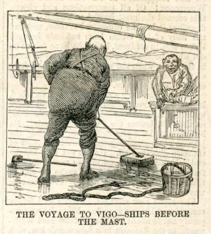 The voyage to Vigo-ships before the mast : Tweed putzt das Schiffsdeck