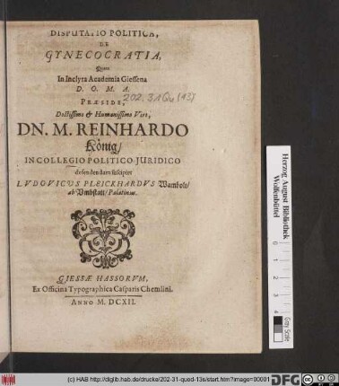 Disputatio Politica, De Gynecocratia
