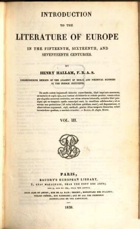Introduction to the literature of Europe in the fifteenth, sixteenth, and seventeenth centuries, 3