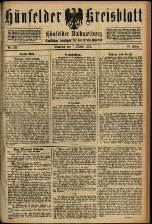Zweite Ausgabe vom Samstag, den 07. Oktober 1922.