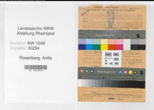 Entnazifizierung Anita Rosenberg , geb. 19.09.1884 (Lotterieeinnehmerin)