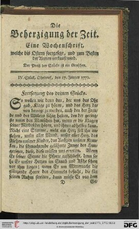 IV. Stueck, Ohrdruf, den 17. Jenner 1772.