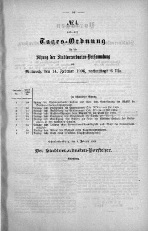 Tages-Ordnung, 14. Februar 1906