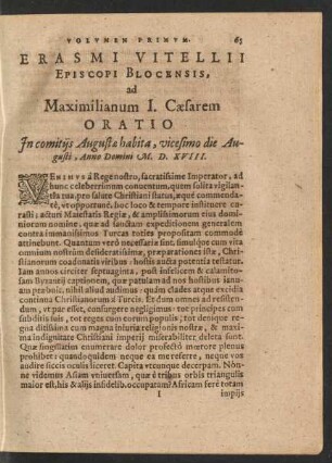 Erasmi Vitellii Episcopi Blocensis ad Maximilianum I. Caesarem Oratio ...