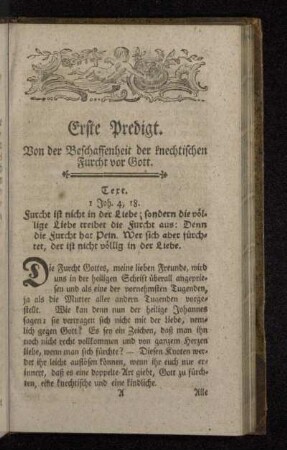Erste Predigt. Von der Beschaffenheit der knechtischen Furcht vor Gott.