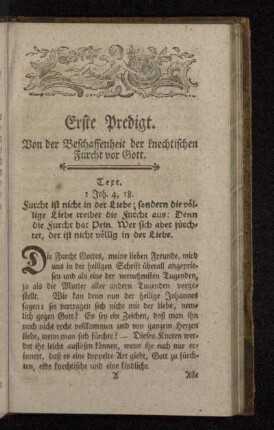 Erste Predigt. Von der Beschaffenheit der knechtischen Furcht vor Gott.