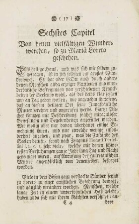 Sechstes Capitel. Von denen vielfältigen Wunderwercken, so zu Mariä Loreto geschehen