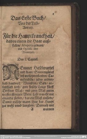 Das Erste Buch, Von der Leib-Artzney