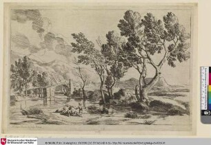 [Ansicht der Campagna Romana; Angler an einem Fluss]