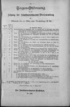 Tages-Ordnung, 22. März 1899