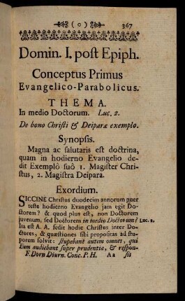 367-377, Conceptus Primus Evangelico-Parabolicus.
