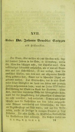 Ueber Dr. Johann Benedict Carpzov als Historiker