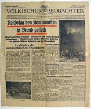 Nationalsozialistische Tageszeitung "Völkischer Beobachter" zum Reichstagsbrand