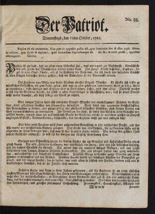 No. 93. Donnerstags, den 11ten October, 1725