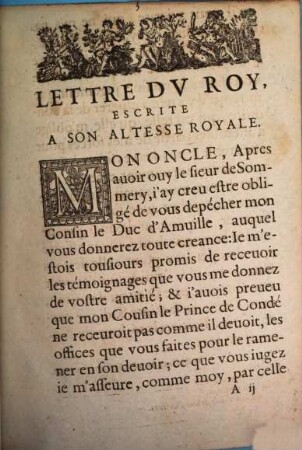 Lettre du Roy escrite à son Altesse Royale